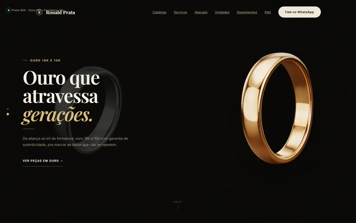 Segundo estado do hero: anel de ouro iluminado à direita e o título "Ouro que atravessa gerações"